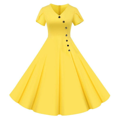 Guziki Vintage Sukienka Żółta