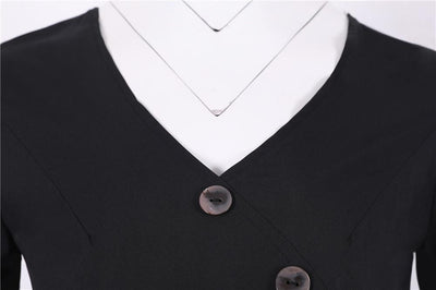 Czarna Sukienka Vintage Zapinana Na Guziki