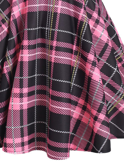 Sznurowana Sukienka W Kratę W Stylu Vintage, Różowa