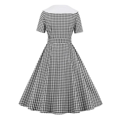 Czarna Sukienka Vintage W Kratę