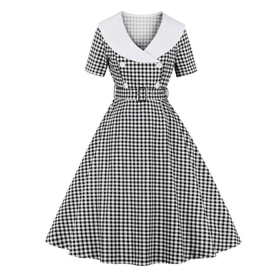 Czarna Sukienka Vintage W Kratę