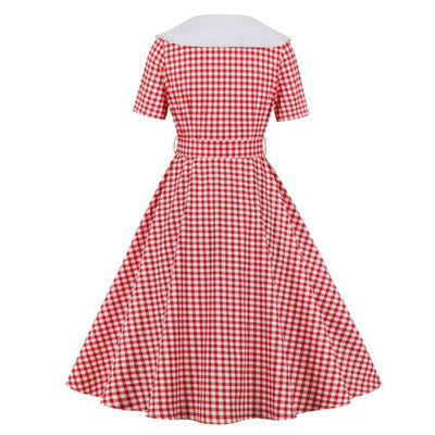 Czerwona Sukienka Vintage W Kratkę