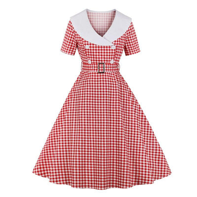 Czerwona Sukienka Vintage W Kratkę