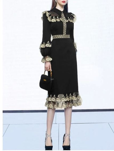 Czarna Sukienka Vintage Z Kołnierzykiem Piotruś Pan