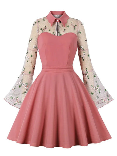 Różowa Sukienka Z Kołnierzykiem Piotruś Pan W Stylu Vintage