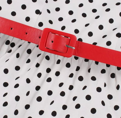 Biała Sukienka Vintage W Kropki Z Okrągłym Dekoltem