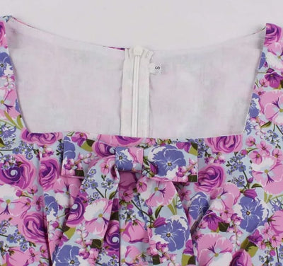 Fioletowa Sukienka Vintage Plus Size Z Wysokim Stanem