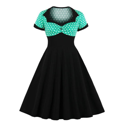 Plus Rozmiar Vintage Swing Sukienka Zielona Czarna