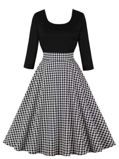 Szara Sukienka W Kratę Vintage