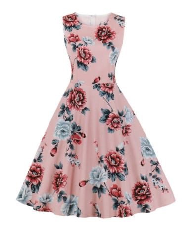 Różowa Sukienka Vintage Hepburn