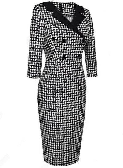 Czarno-Biała Zimowa Sukienka Vintage