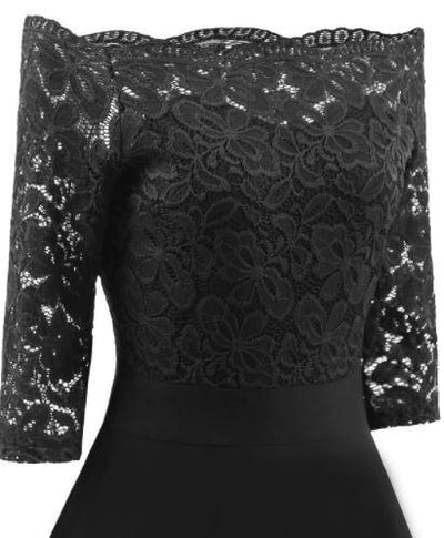 Czarna Sukienka Vintage Z Dekoltem W Łódkę