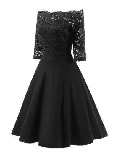 Czarna Sukienka Vintage Z Dekoltem W Łódkę