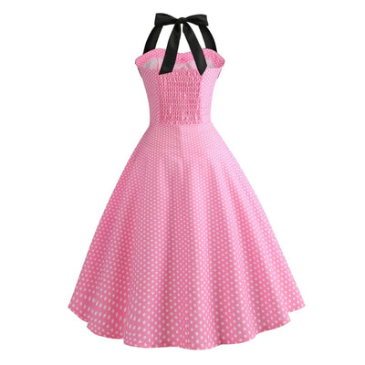 Różowa Sukienka Vintage W Kropki Pin-Up
