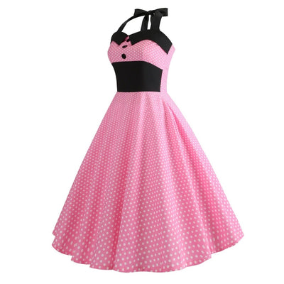 Różowa Sukienka Vintage W Kropki Pin-Up