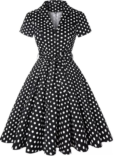 Czarna Sukienka W Kropki W Stylu Vintage Pin Up