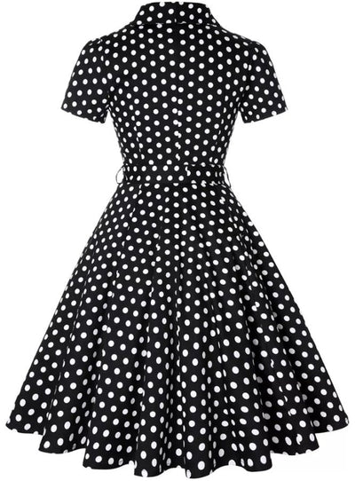Czarna Sukienka W Kropki W Stylu Vintage Pin Up
