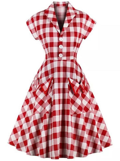 Sukienka Pin Up Vintage W Czerwoną Kratkę