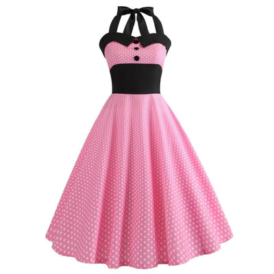 Różowa Sukienka Vintage W Kropki Pin-Up