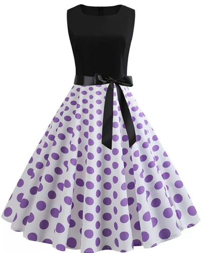 Fioletowa Sukienka Pin Up W Kropki W Stylu Vintage