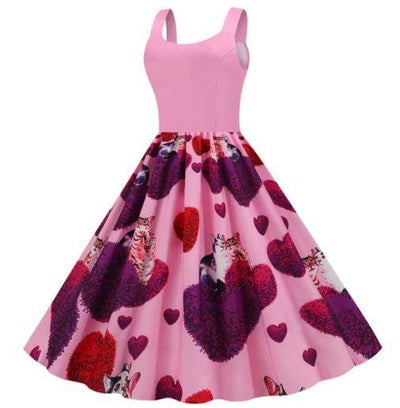 Vintage Różowa Sukienka Walentynkowa