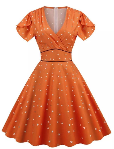 Seksowna Pin Up Pomarańczowa Sukienka Vintage