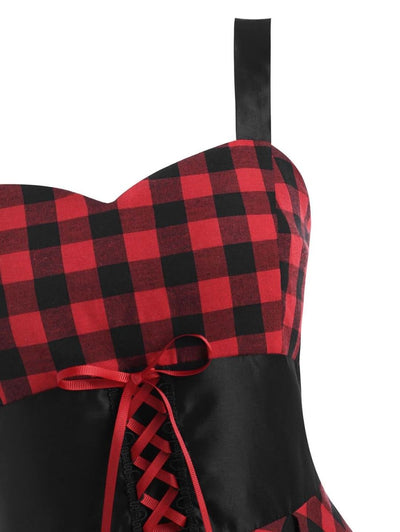 Sukienka Vintage Z Wysokim Stanem W Kratę