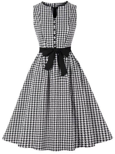 Czarno-Biała Sukienka Vintage W Kratkę