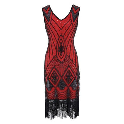 Czerwona Sukienka Z Cekinami W Stylu Vintage Z Lat 20. XX Wieku