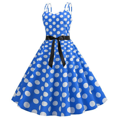 Niebieska Sukienka Rockabilly W Kropki Vintage