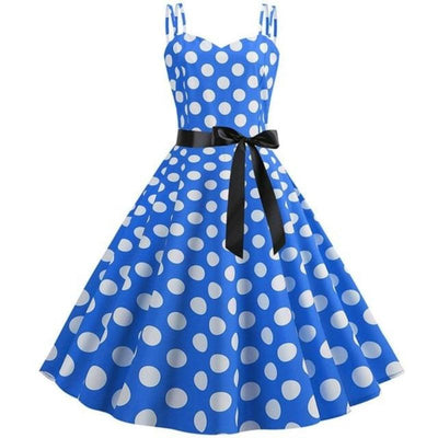 Niebieska Sukienka Rockabilly W Kropki Vintage