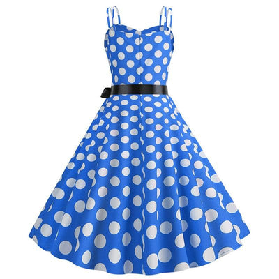 Niebieska Sukienka Rockabilly W Kropki Vintage