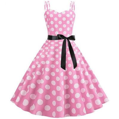 Różowa Sukienka Rockabilly W Kropki W Stylu Vintage