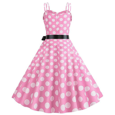 Różowa Sukienka Rockabilly W Kropki W Stylu Vintage