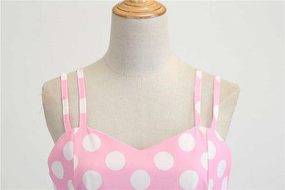 Różowa Sukienka Rockabilly W Kropki W Stylu Vintage