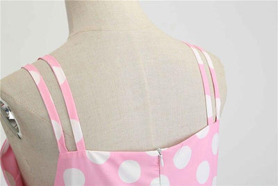 Różowa Sukienka Rockabilly W Kropki W Stylu Vintage