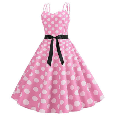 Różowa Sukienka Rockabilly W Kropki W Stylu Vintage