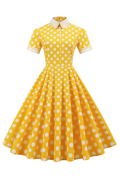Sukienka W Stylu Vintage W Żółte Kropki