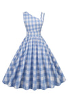 Asymetryczna Sukienka Vintage W Niebieską Kratkę