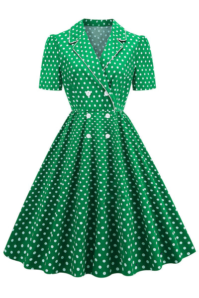 Zielona Sukienka Vintage W Kropki