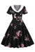 Czarna Sukienka Vintage Z Kwiatowym Nadrukiem I Paskiem