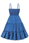 Sukienka Vintage W Niebieskie Kropki