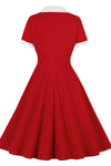 Czerwona Rozkloszowana Sukienka Z Klapami W Stylu Lat 50