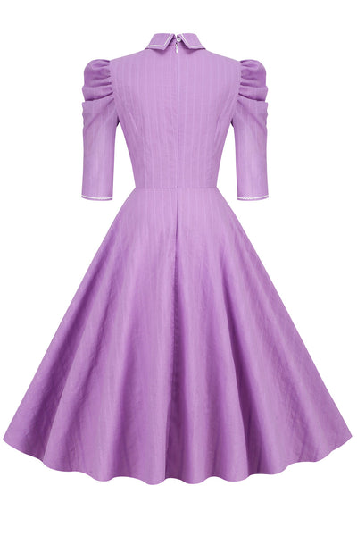 Fioletowa Sukienka Vintage Z Półrękawami