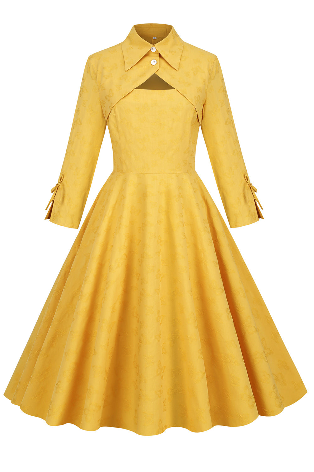 Żółta Sukienka Z Kołnierzykiem W Stylu Vintage