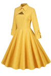 Żółta Sukienka Z Kołnierzykiem W Stylu Vintage