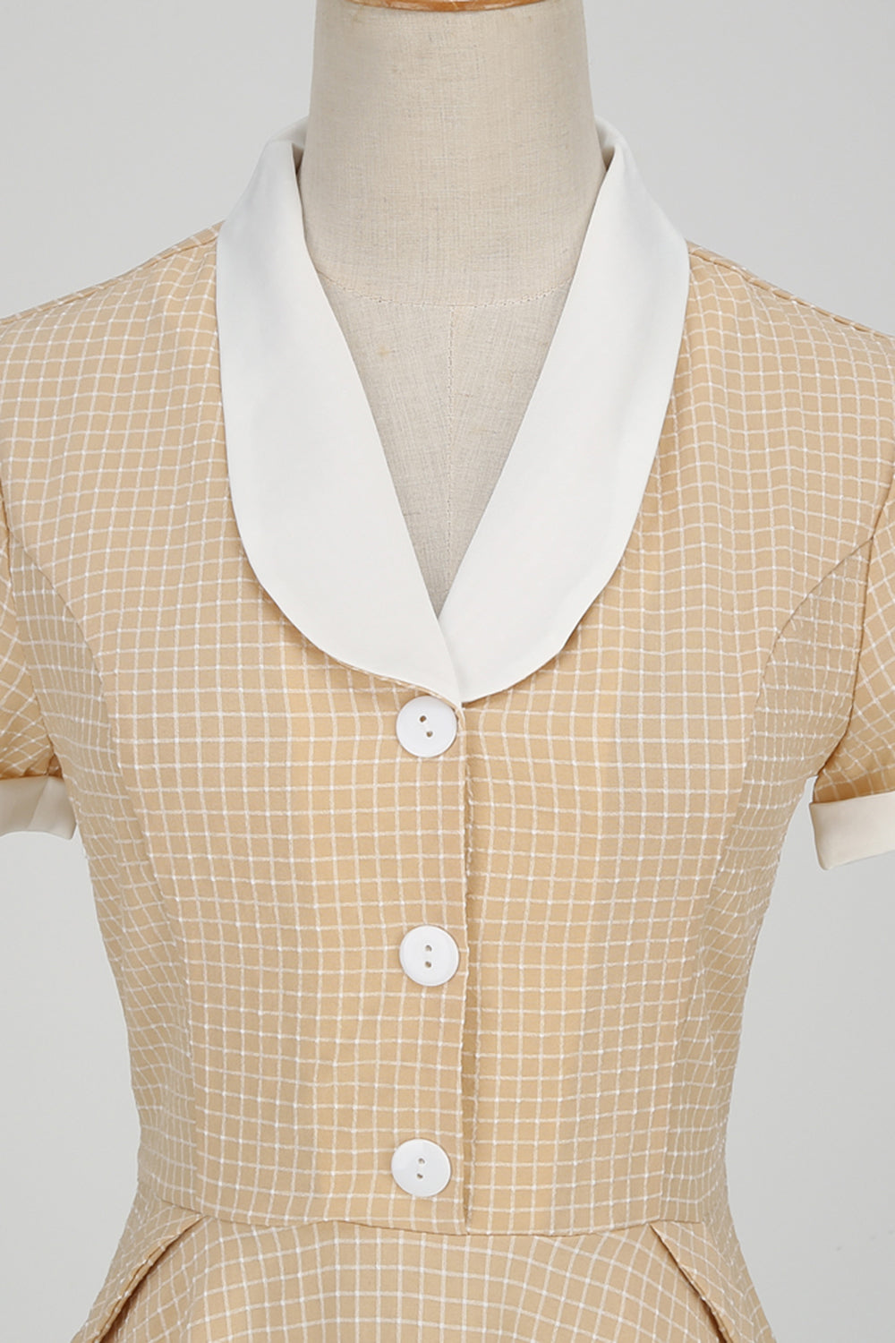 Sukienka Vintage Z Szalowym Kołnierzem W Kratę