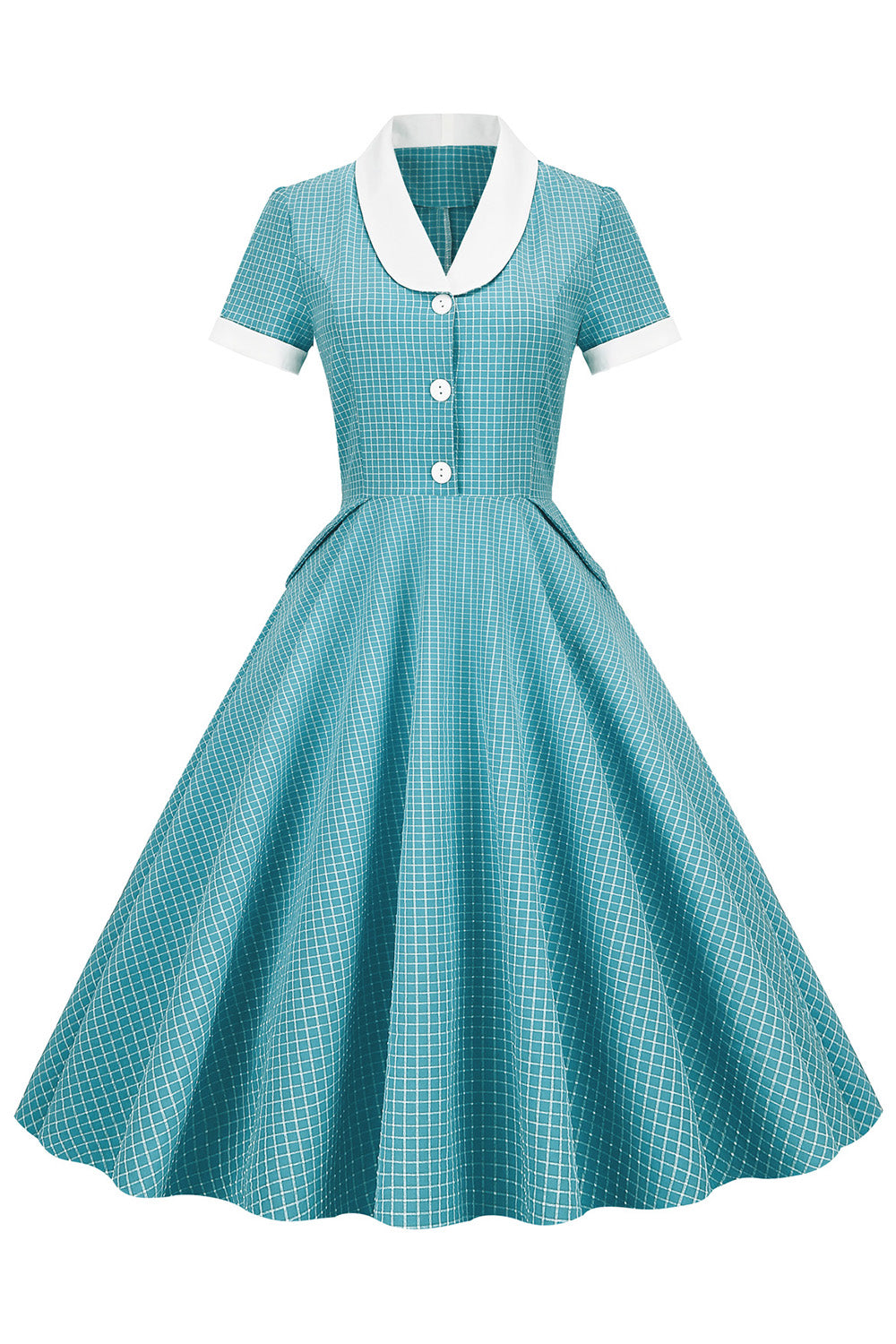 Sukienka Vintage Z Szalowym Kołnierzem W Kratę