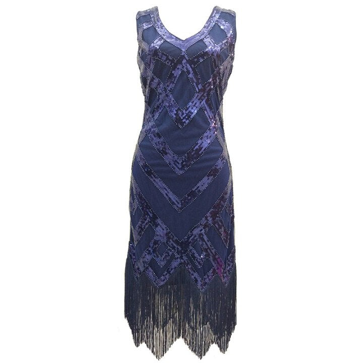 Granatowa Sukienka W Stylu Vintage Z Lat 20. XX Wieku