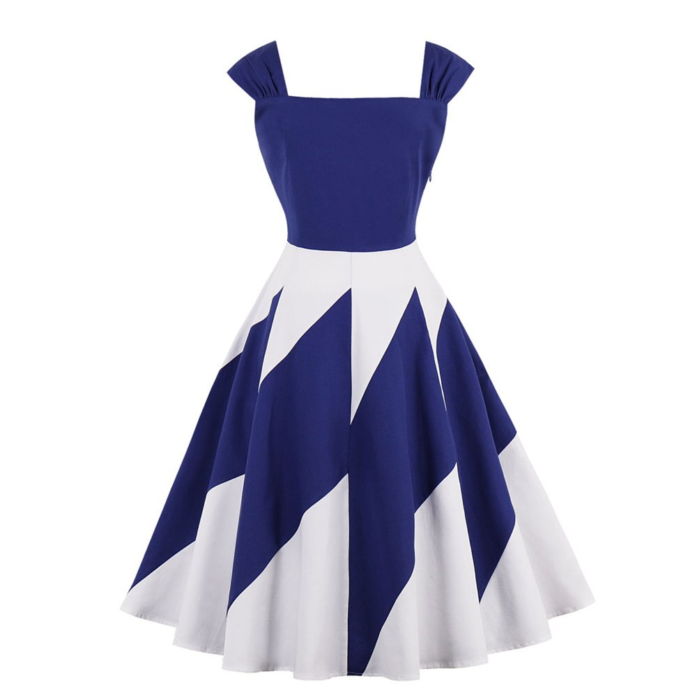 Sukienka Vintage Z Wąską Talią, Niebieska